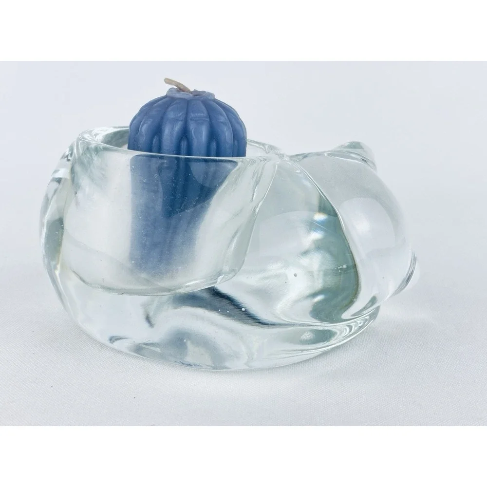 VTG Indiana Glass Heavy Sleeping Kitty Cat Candle Tea Light Holder Paperweight